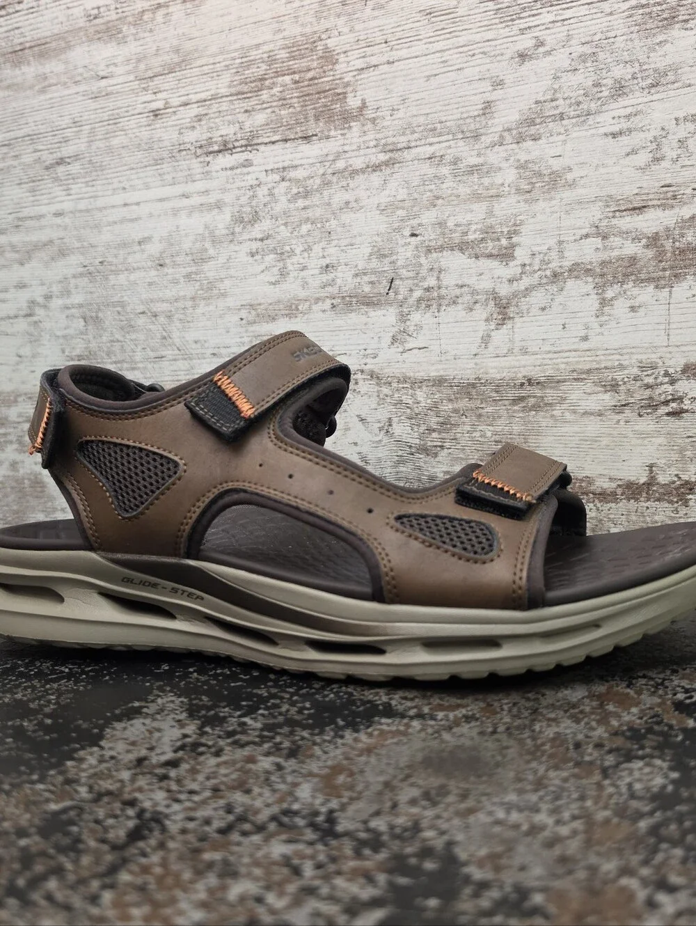 Mens Skechers Orvan Gamble Sandals Shoes Sz 12 M Used VGC Brown Leather 211371 B